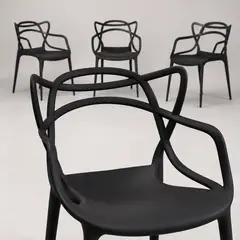SPACE HOME - Set de 4 Sillas Negras Hilf para Comedor, Terraza o Cafetería con Diseño Moderno Entrelazado