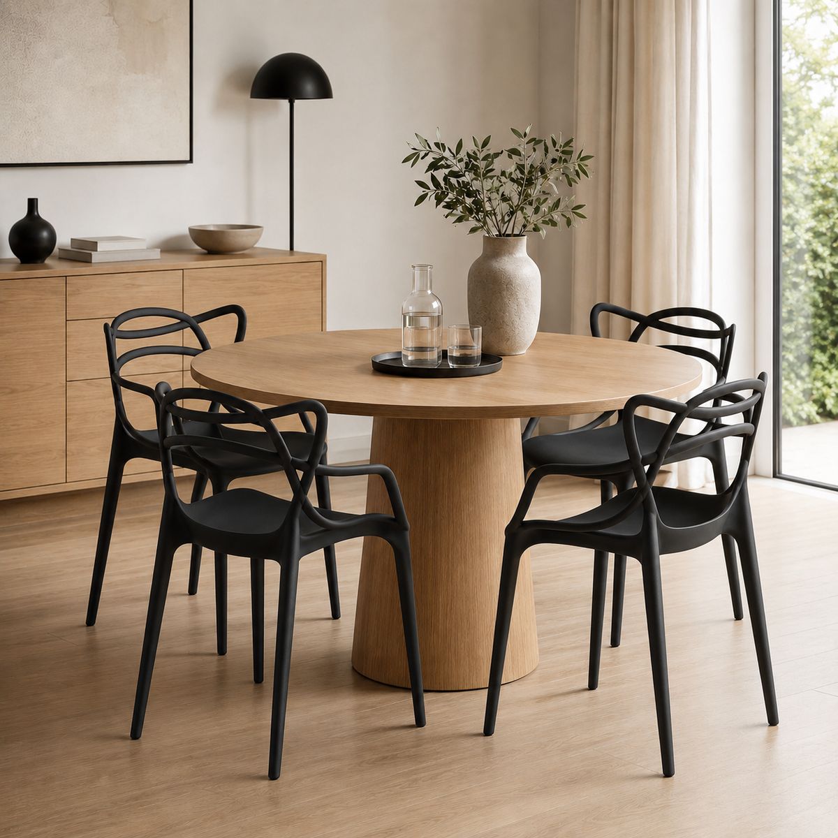 SPACE HOME - Juego de 4 Sillas Hilf Negras con Apoyabrazos para Comedor, Patio o Restaurant