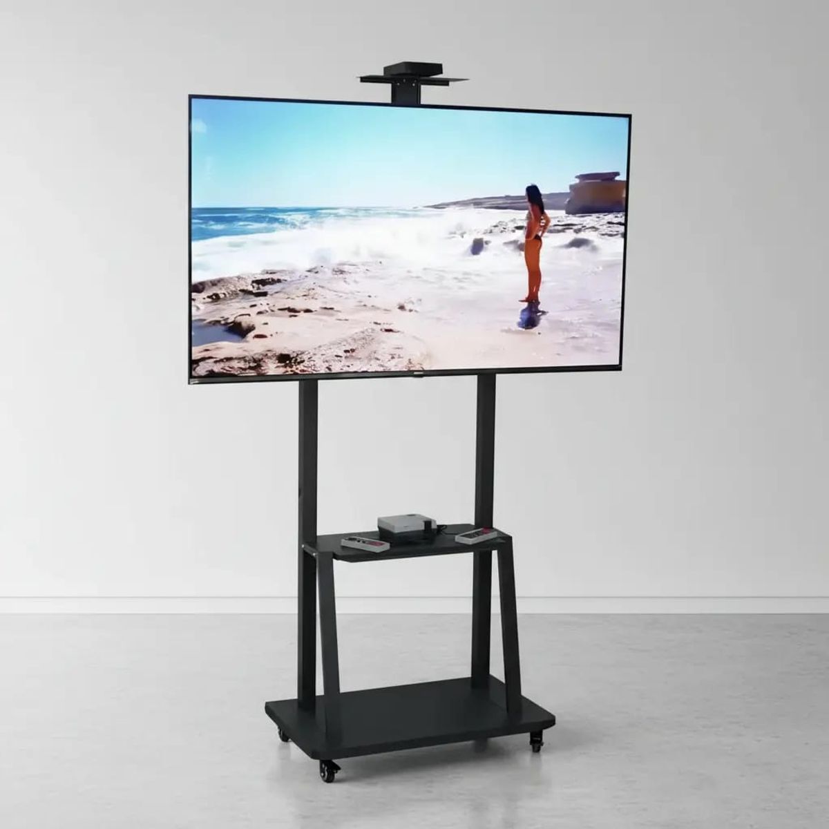 GENERICO - Soporte Tv Rack Movil Con Ruedas 32 A 75 Pulgada Negro Metalico Con Soporte para Lapto