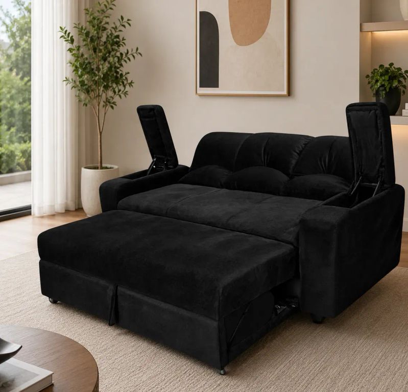 SOFA CAMA FUNCIONAL 2 PZ DECO FELPA Negro