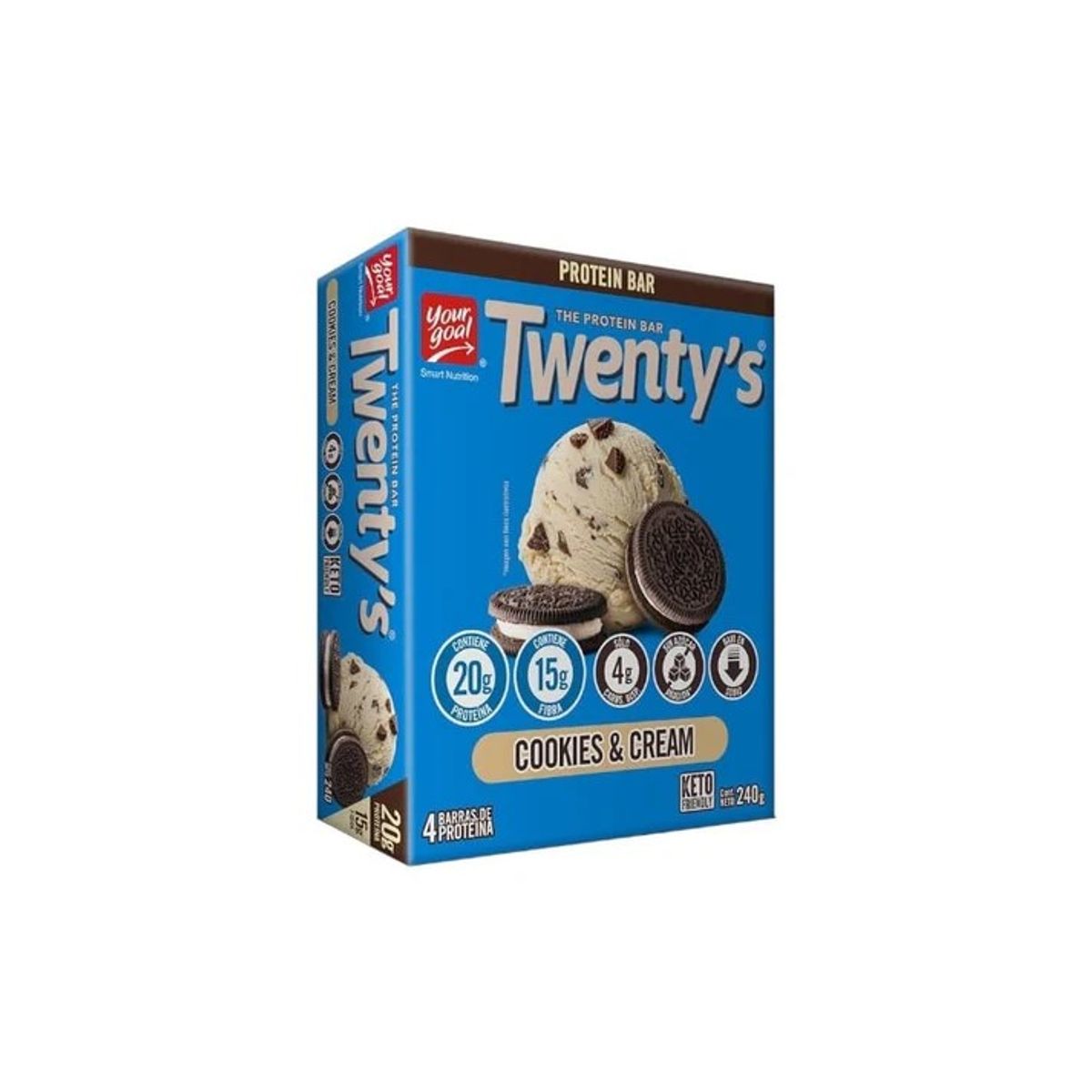 YOUR GOAL - BOX 4 BARRAS TWENTYS COOKIES & CREAM 240GR - YOUR GOAL