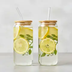 GENERICO - Vaso Vidrio Bombilla Tapa Bambu Decorativos Hogar Bebidas BELUG