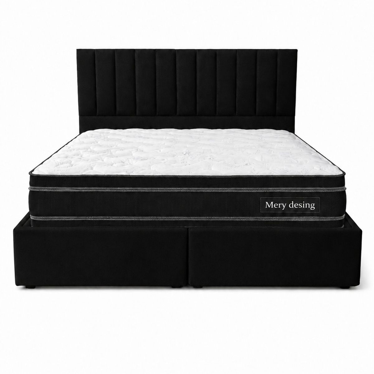 GENERICO - Cama Funcional Baúl 2 Plazas + Colchón Excellence Plus + Respaldo Turin Negro Lino