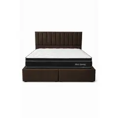 GENERICO - Cama Funcional Baúl 2 Plazas + Colchón Excellence Plus + Respaldo Turin Cafe Lino