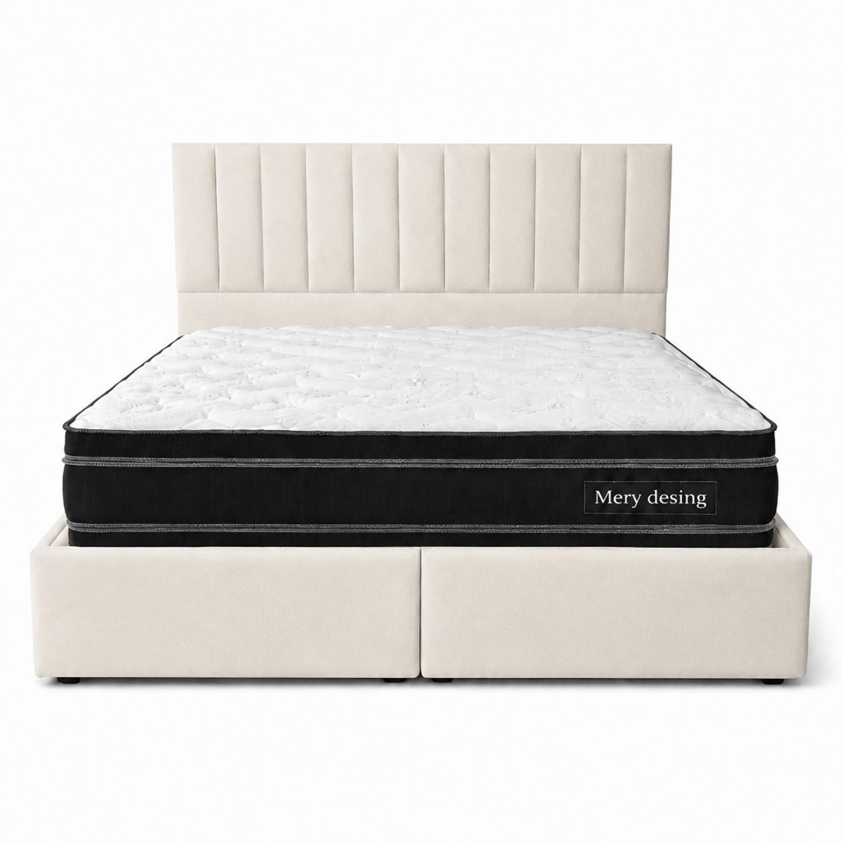 GENERICO - Cama Funcional Baúl 2 Plazas + Colchón Mery Desing + Respaldo Turin Crudo Lino