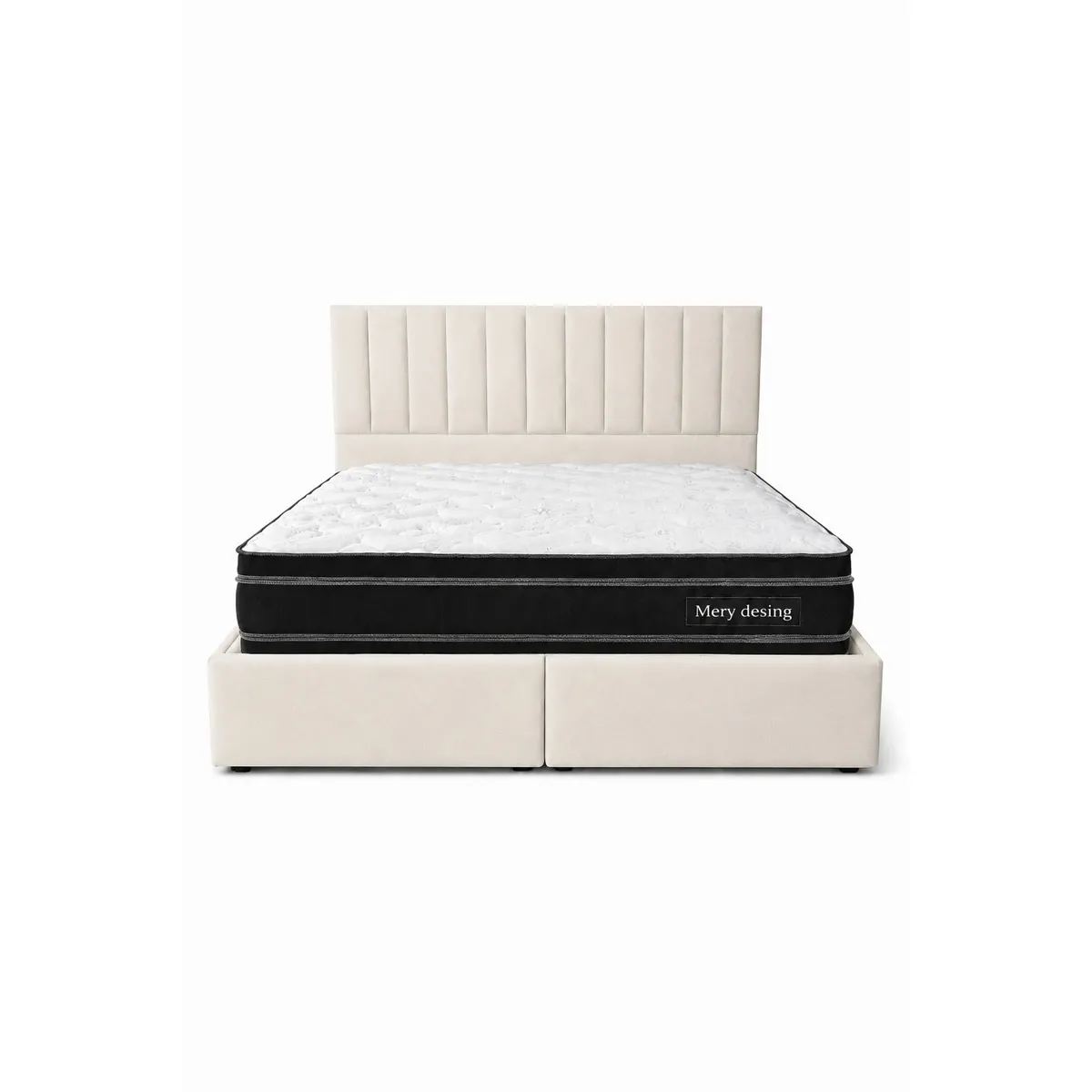 GENERICO - Cama Funcional Baúl 2 Plazas + Colchón Mery Desing + Respaldo Turin Crudo Lino