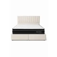 GENERICO - Cama Funcional Baúl 2 Plazas + Colchón Excellence Plus + Respaldo Turin Crudo Lino