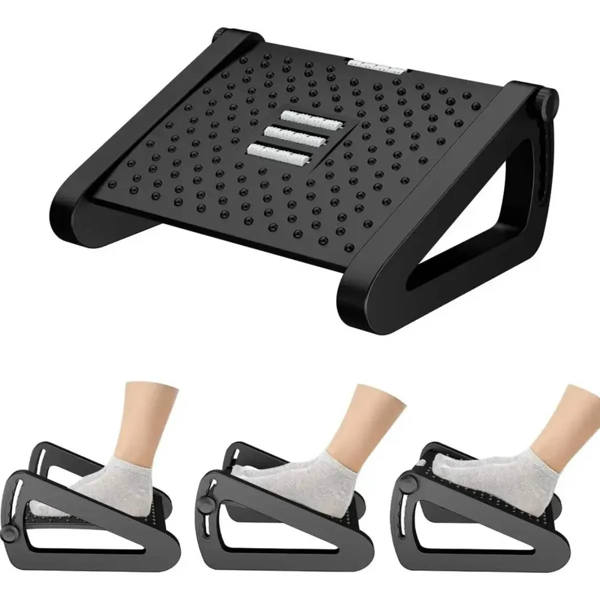 GENERICO - Apoya Pies Rgonómico Relax Masaje Posiciones 6 Ajustable  Negro