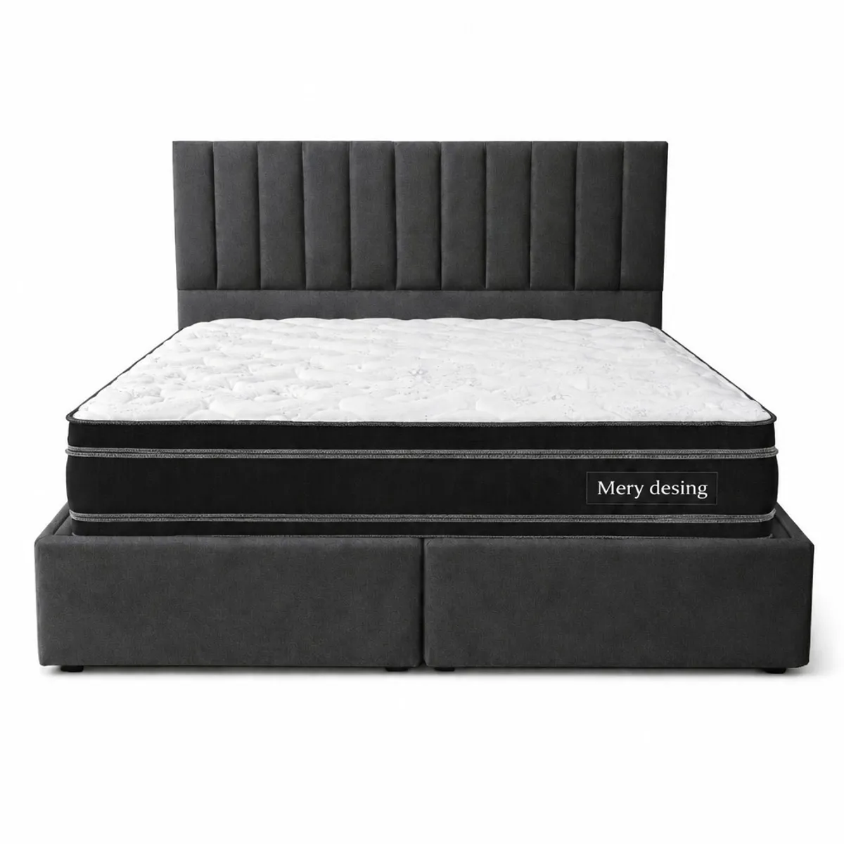 GENERICO - Cama Funcional Baúl 2 Plazas + Colchón Excellence Plus + Respaldo Turin Gris Grafito Lino