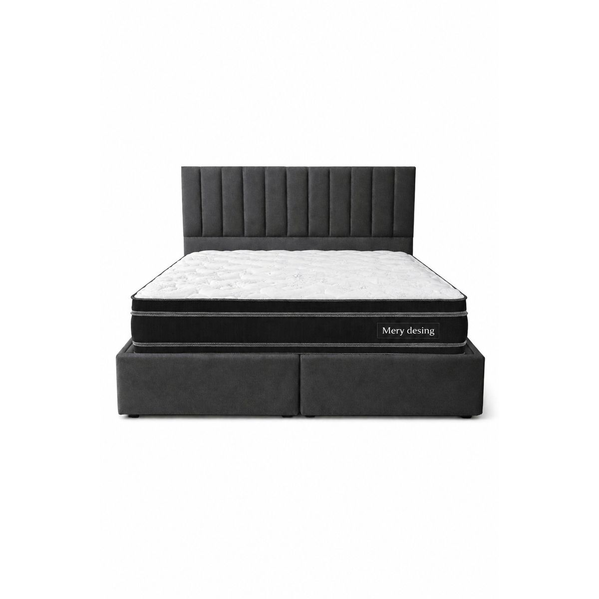 GENERICO - Cama Funcional Baúl 2 Plazas + Colchón Excellence Plus + Respaldo Turin Gris Grafito Lino