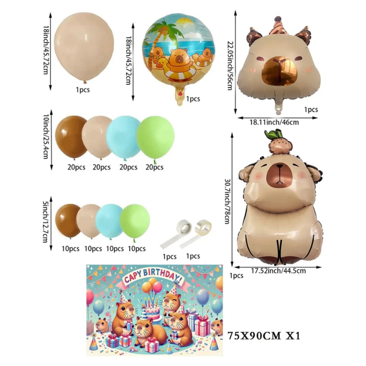 GENERICO - Kit De Cumpleaños figura de Capybara Decoración Globos + Tela