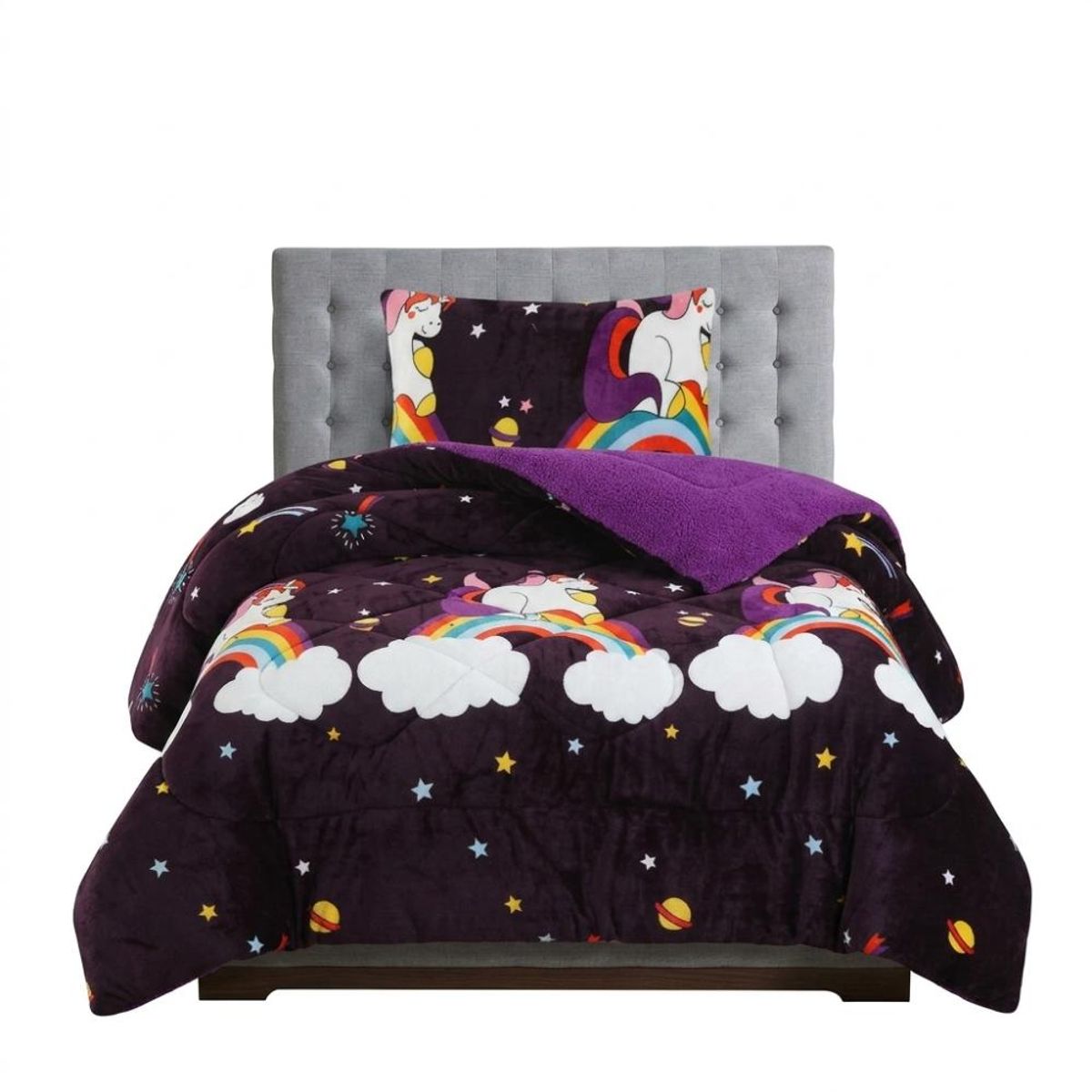 GENERICO - Cobertor 1.5 Plazas Unicornio con Chiporro + Funda Almohada