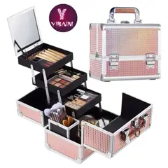 GENERICO - Maletín de Maquillaje Yibaini Rosa con Cerradura y 3 Bandejas, para Manicure y Cosméticos Portátil