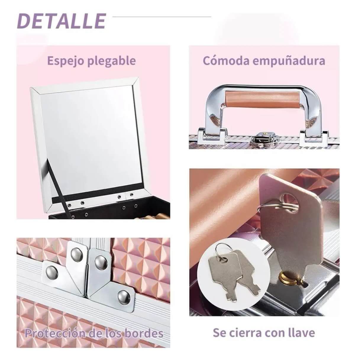 GENERICO - Maletín de Maquillaje Yibaini Rosa con Cerradura y 3 Bandejas, para Manicure y Cosméticos Portátil
