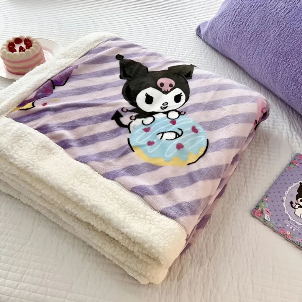 GENERICO - Frazada de 150x200 personaje de Kuromi Kawaii Con Chiporro Felpa manta