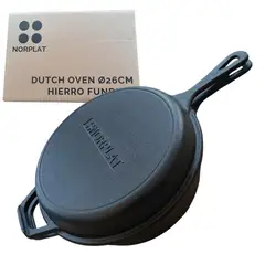 NORPLAT - Cacerola + Sartén De Hierro Fundido Dutch Oven Ø26cm