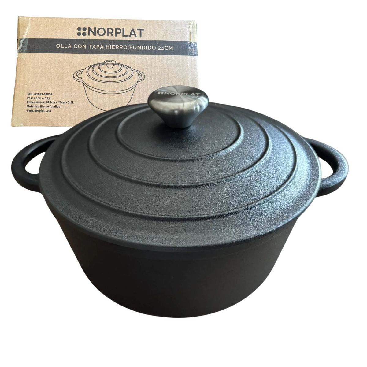 NORPLAT - Olla de hierro fundido 24 cm 3.5 lts - Va al horno - Norplat