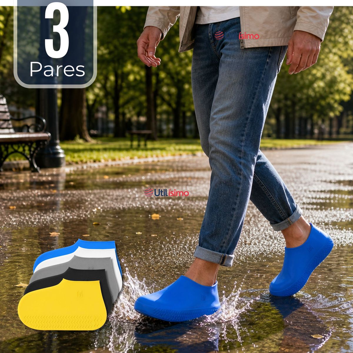 UTILISIMO - Pack 3 Pares Fundas Cubre Zapatos Hombre Impermeable Surtidas Silicona Antideslizante