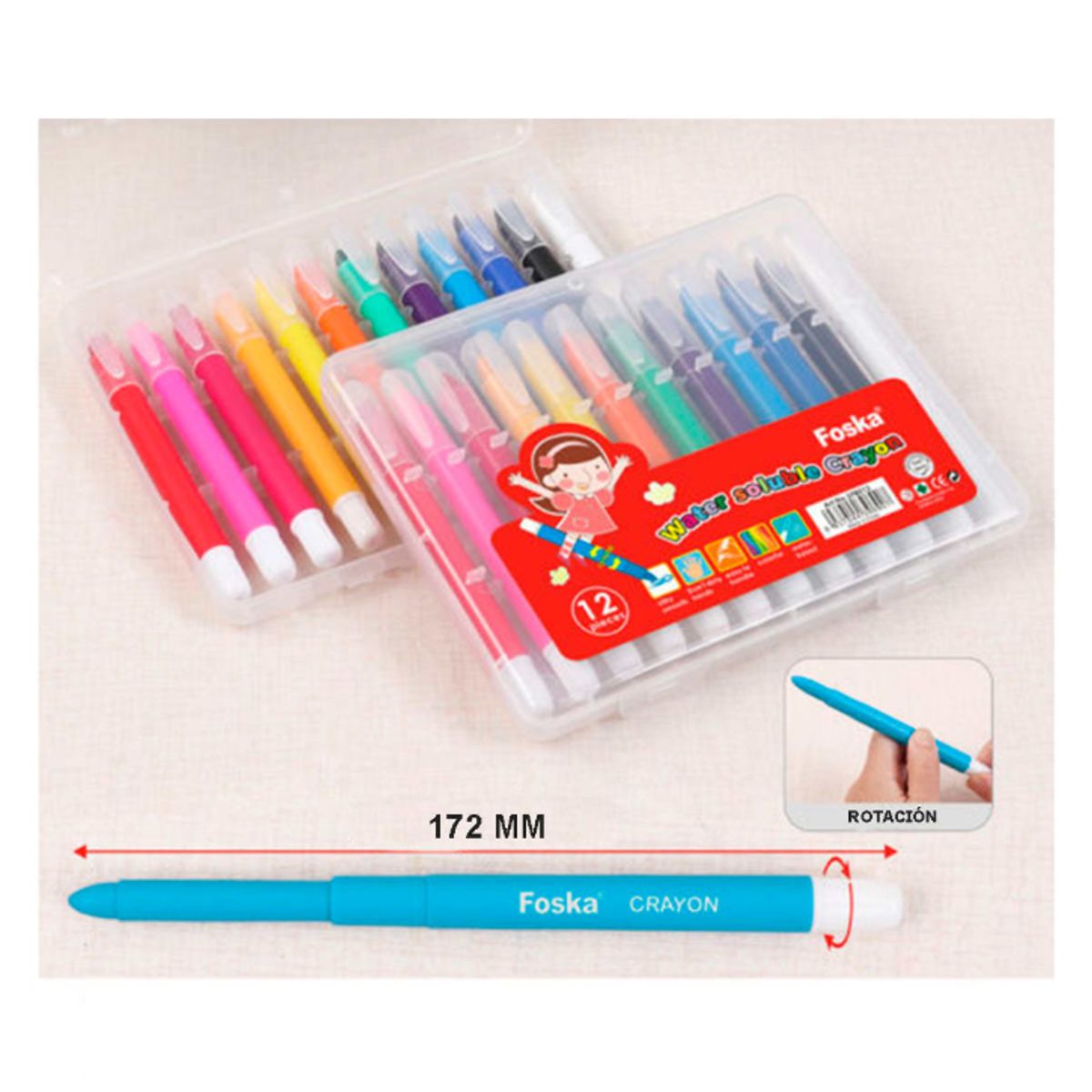 FOSKA - Lapiz témpera 12 colores retraíble SF8012 FOSKA