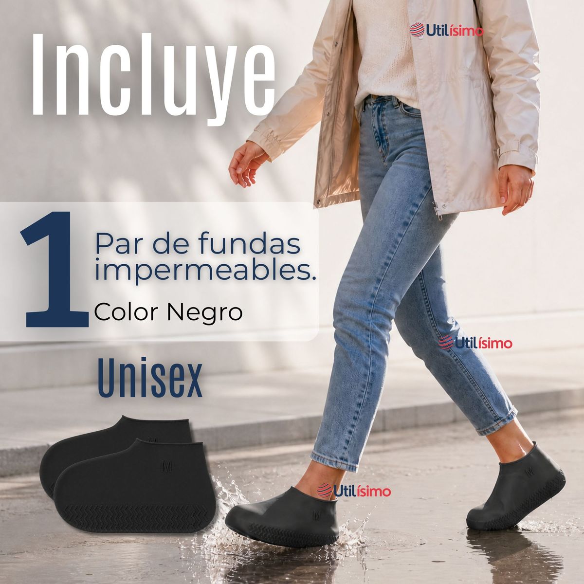 UTILISIMO - Fundas Cubre Zapatos Negro Impermeable Surtidas Silicona Antideslizante 1 Par
