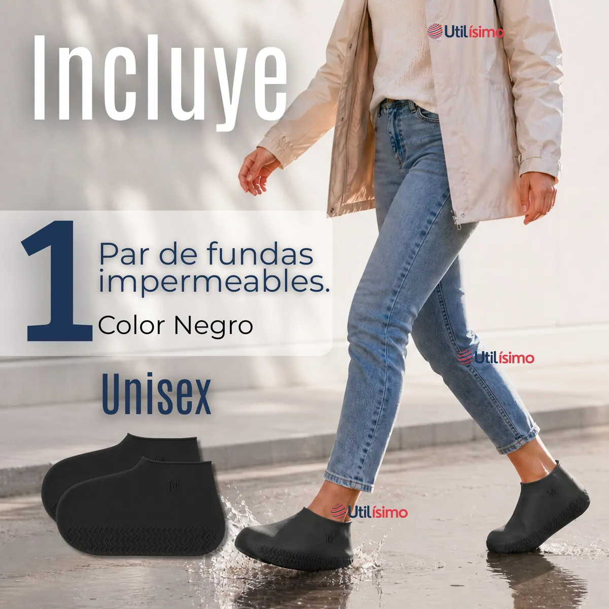 Fundas Cubre Zapatos Negro Impermeable Surtidas Silicona Antideslizante 1 Par, marca UTILISIMO - Foto 2