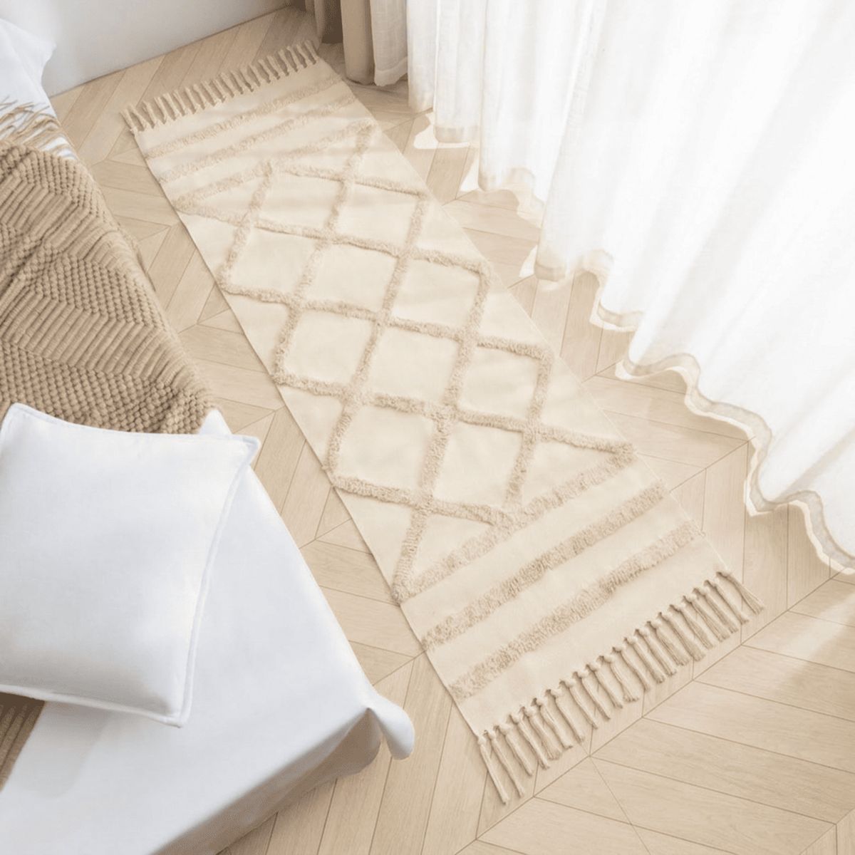 GENERICO - Alfmobra Pasillera Baja De Cama Kilim Tejida Con Flecos Boho Estampada 180x60cm