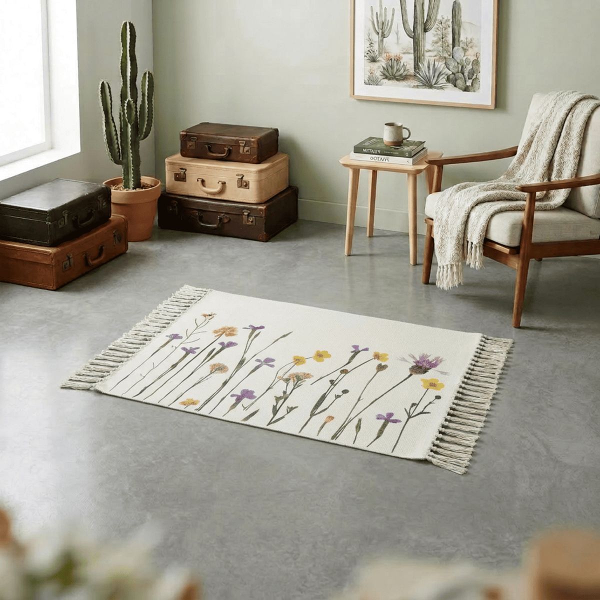 GENERICO - Bajada De Cama Kilim 60cm x 90cm Tejidas En Algodón Con Flecos Estampada