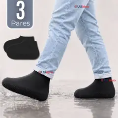 UTILISIMO - Pack 3 Pares Fundas Cubre Zapatos Negro Impermeable Surtidas Silicona Antideslizante