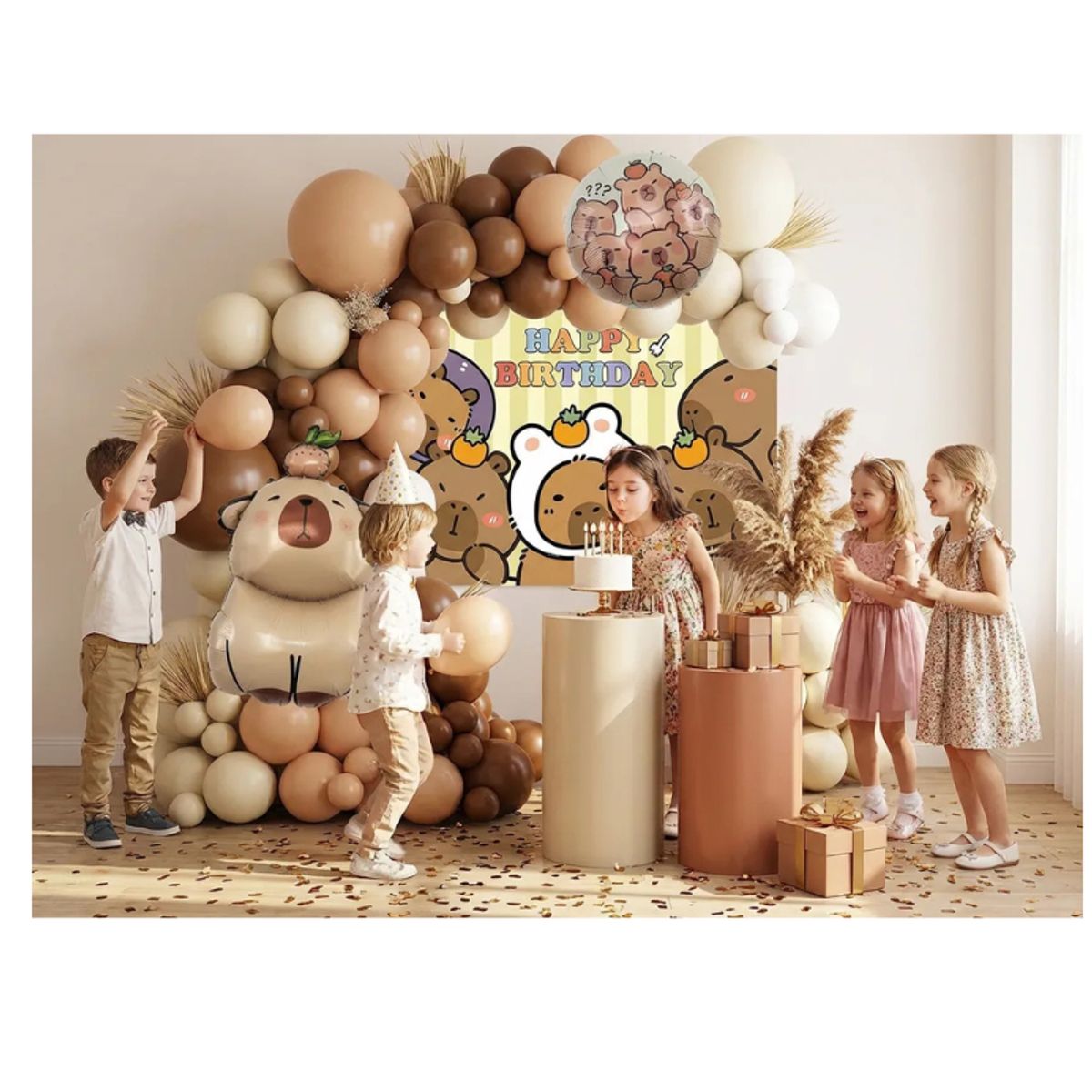 GENERICO - set De Cumpleaños figura de Capybara Decoración Globos + Tela