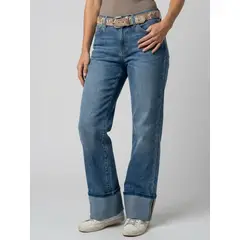 PICAFLOR - Jeans Mujer Rectos tiro alto con brillos en basta
