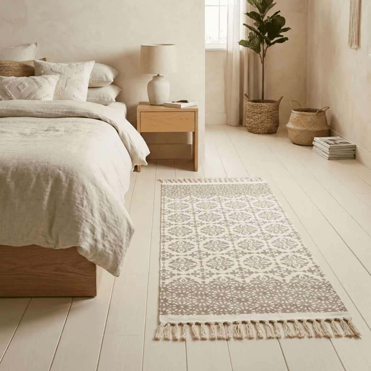GENERICO - Bajada De Cama Kilim Pasillera De 130x60cm En Algodon Tejida Con Flecos Estampada