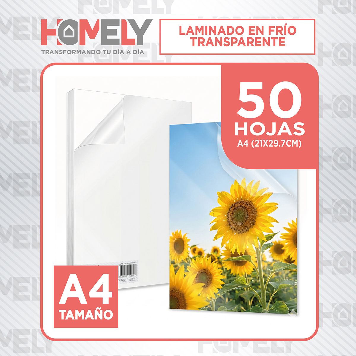 HOMELY - Papel Laminado En Frio Adhesivo Transparente A4 Homely 50 Hojas