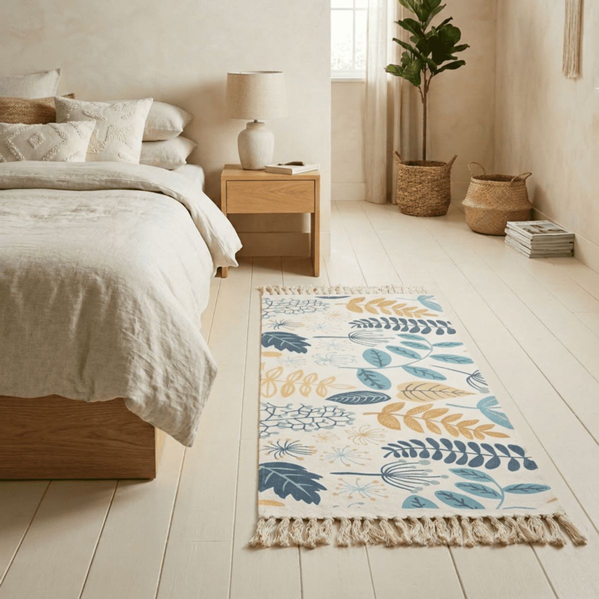 GENERICO - Bajada De Cama Kilim Pasillera De 130x60cm En Algodon Tejida Con Flecos Estampada
