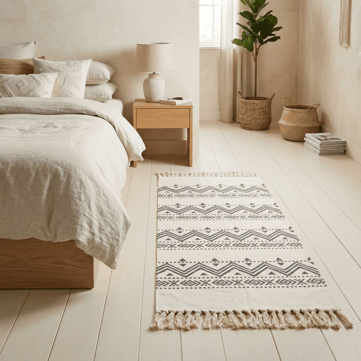 GENERICO - Bajada De Cama Kilim Pasillera De 130x60cm En Algodon Tejida Con Flecos Estampada