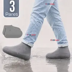 UTILISIMO - Pack 3 Pares Fundas Cubre Zapatos Gris Impermeable Surtidas Silicona Antideslizante