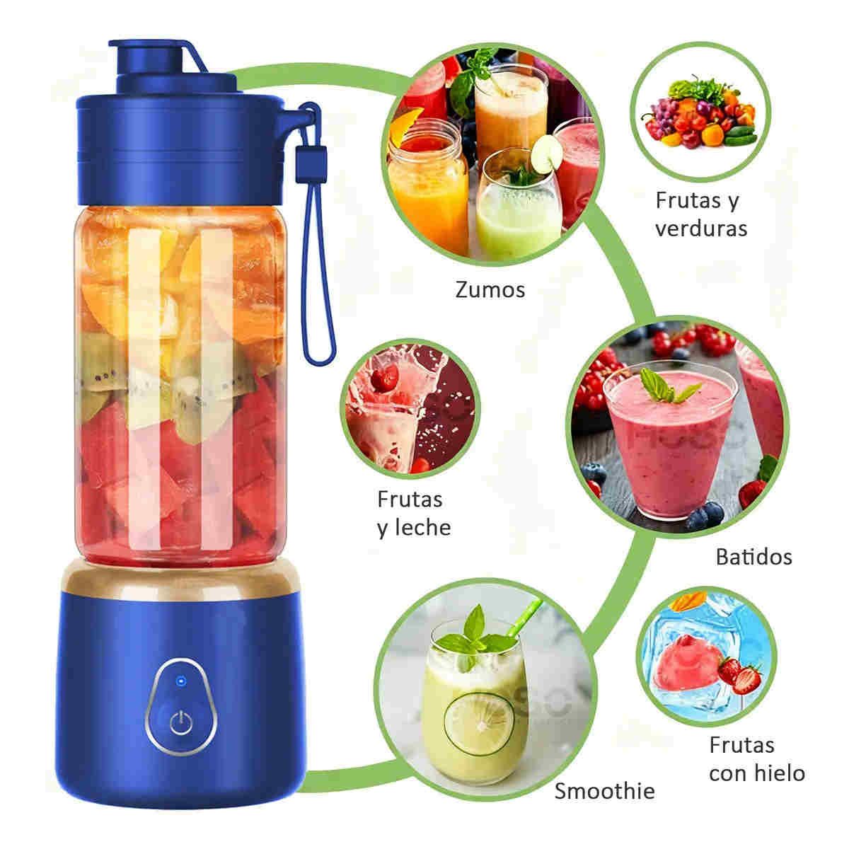 GENERICO - Licuadora Portatil Recargable 400ml + Vaso 500ml Con Tapa Color Azul BELUG