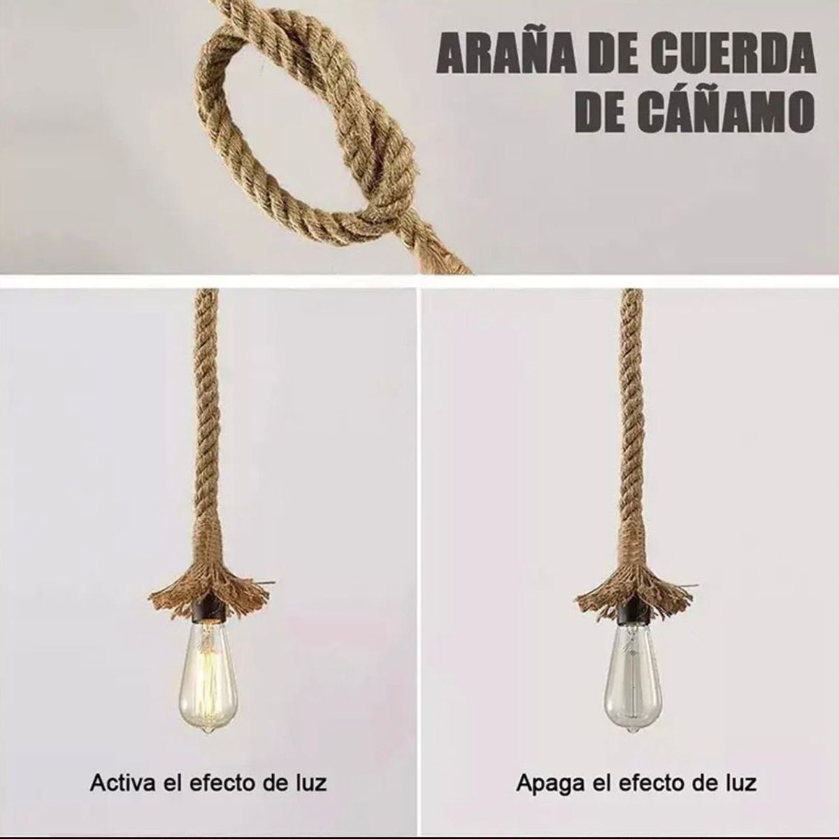 DOPA - Lámpara Soquete Cuerda Marina Vintage Lámpara Colgante Techo