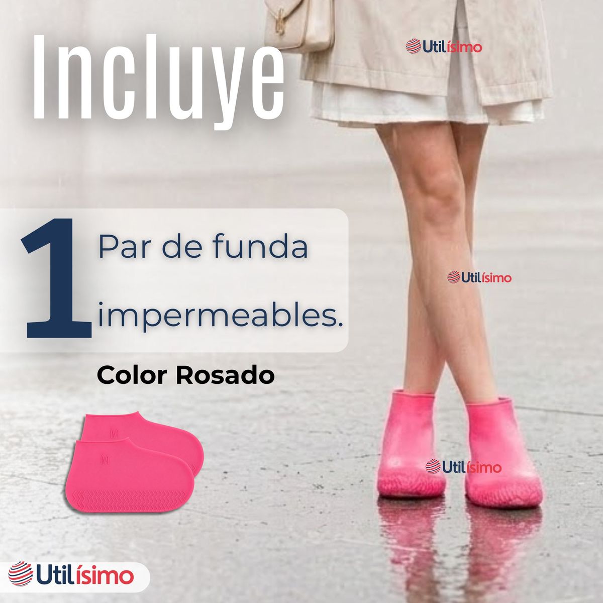 UTILISIMO - Fundas Cubre Zapatos Rosado Impermeable Surtidas Silicona Antideslizante 1 Par
