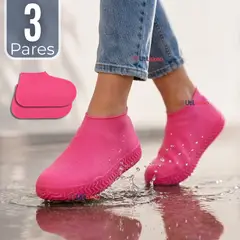 UTILISIMO - Pack 3 Pares Fundas Cubre Zapatos Rosado Impermeable Surtidas Silicona Antideslizante