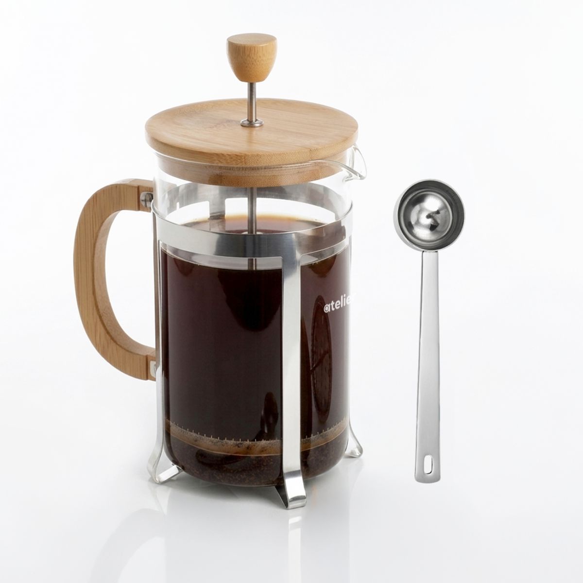 ATELIER - Cafetera Francesa 600ml Atelier Prensa Vidrio Acero Inoxidable Portatil Con Dosificador