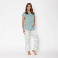 NALA - Pijama Lactancia Paz Manga Corta Flores Verde Maternity
