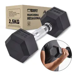 OVERFIT - Mancuerna Hexagonal 2.5kg Acero Y Caucho Negro Pesas