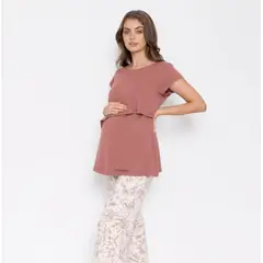 NALA - Pijama Lactancia Paz Manga Corta Flores Rosa Maternity