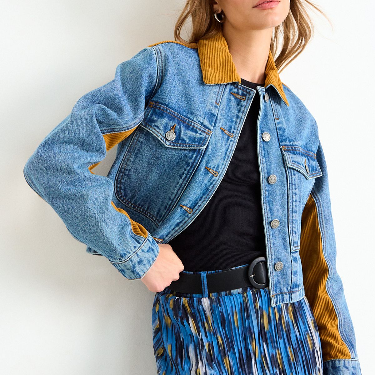 IO - Chaqueta Denim Cotele Mujer Celeste Io