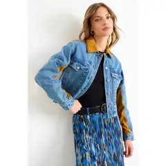 IO - Chaqueta Denim Cotele Mujer Celeste