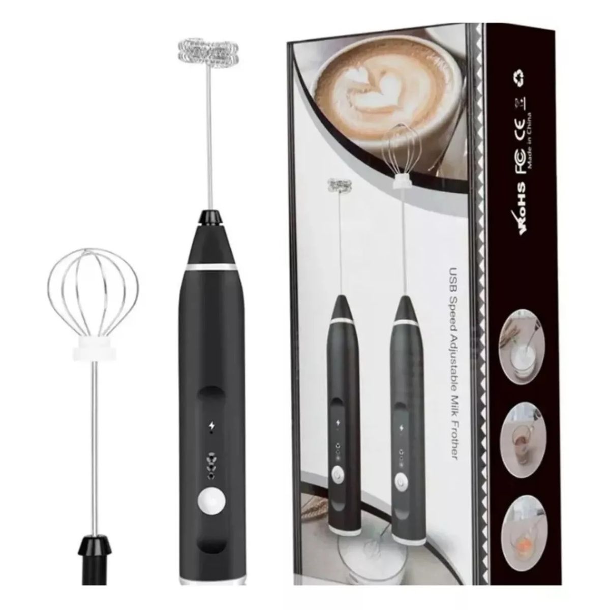 GENERICO - Espumador Eléctrico Recargable USB para Café y Leche con 2 Cabezales