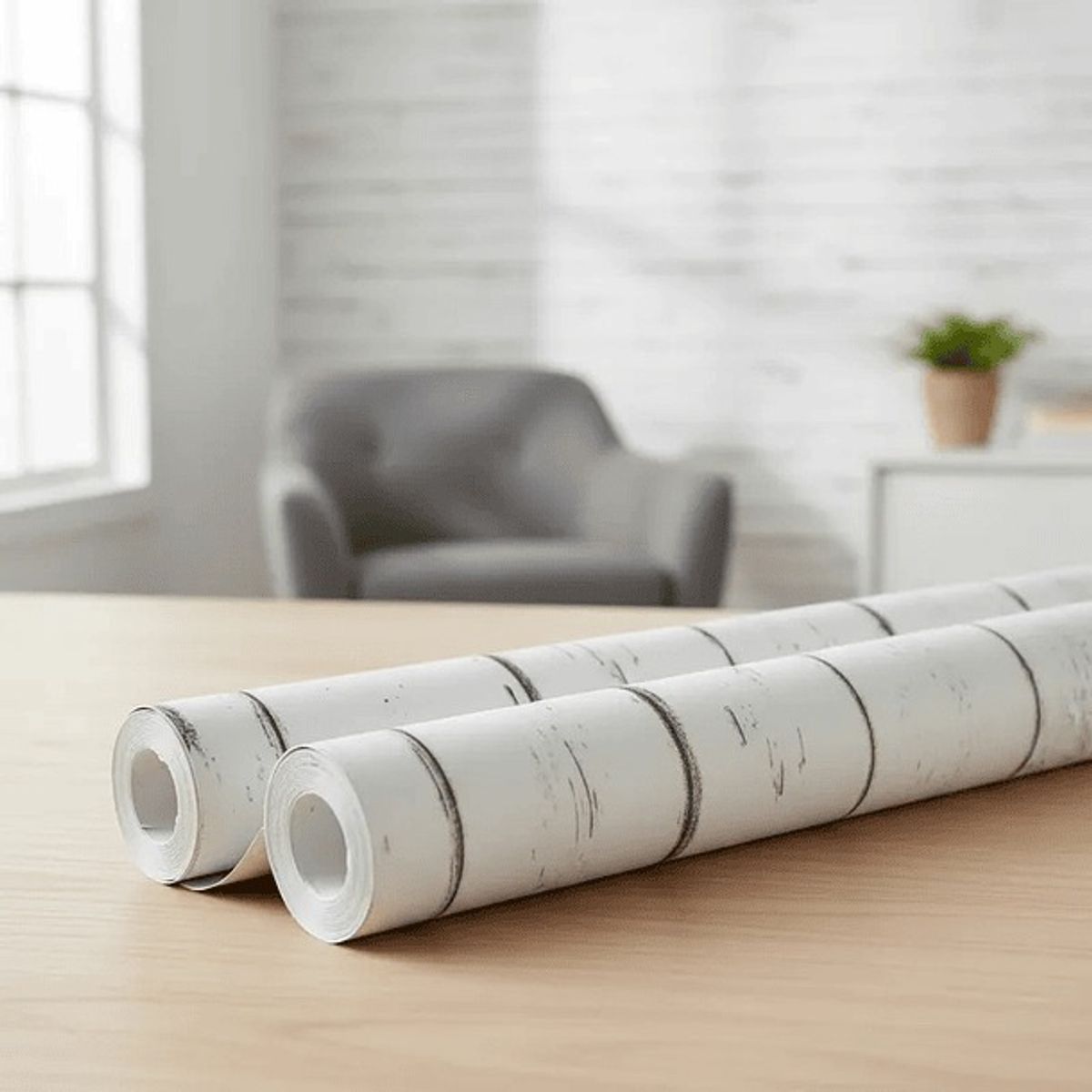 GENERICO - PAPEL MURAL AUTOADHESIVO MADERA RALLA BLANCO – PACK 3 ROLLOS 18m2