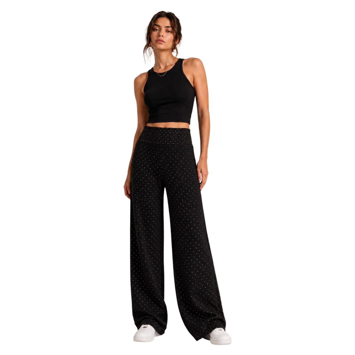 AAYO MODA - Pantalon Ancho Mujer Elegante Con Brillos Dorados