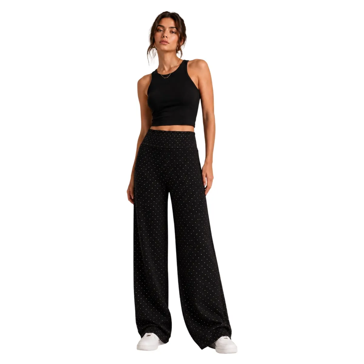 AAYO MODA - Pantalon Ancho Mujer Elegante Con Brillos Dorados