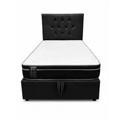GENERICO - Cama Plaza y Media Turin Negro Baúl Multifuncional + Base + Respaldo + Colchon Excellence Plus